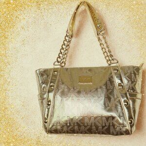 Michael Kors Delancy Signature Gold Mirror Metallic Shoulder Handbag - AV-1307